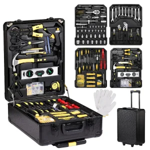 799 Pieces Tool Set Mechanics Tool Kit with Trolley Case Box, Wrenches, Socket, Ratchet Handle, Magnetic Screwdrivers - Black